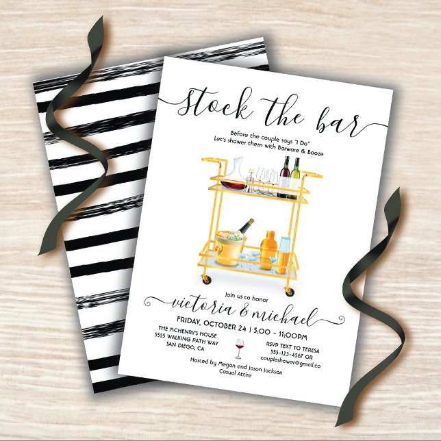 Stock the Bar Cocktail bar cart Engagement Party Invitation (Creator Uploaded)