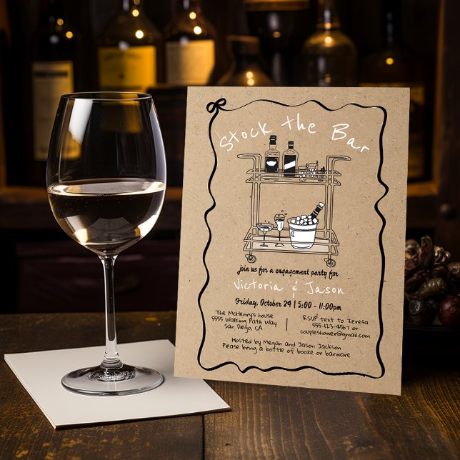 Stock the Bar cocktail bar cart engagement party Invitation (Creator Uploaded)