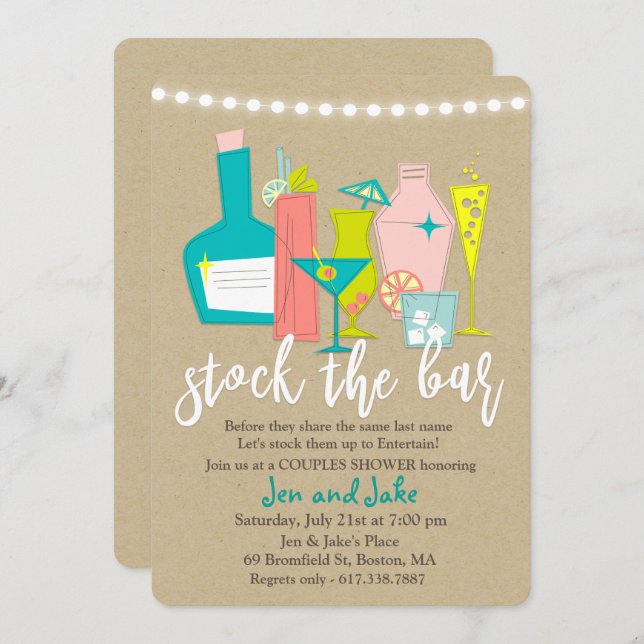 Stock the Bar Couples Coed Shower Invitation (Front/Back)