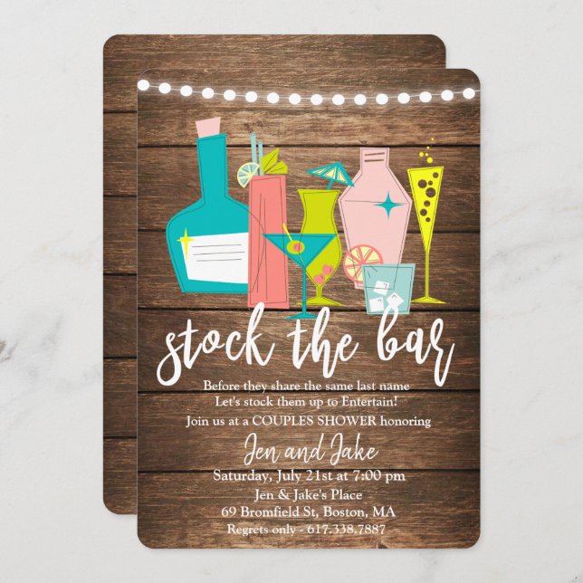 Stock the Bar Couples Coed Shower Invitation (Front/Back)