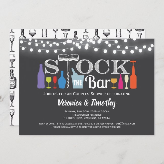 Stock The Bar Couples Shower Chalkboard Invitation (Front/Back)