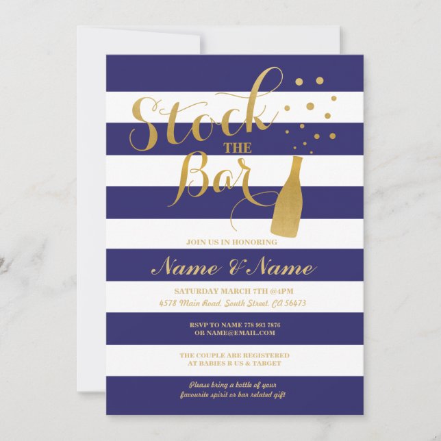 Stock The Bar Couples Shower Party Stripe Invite (Front)