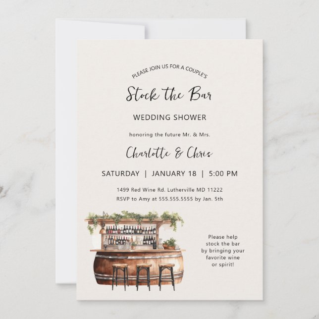 Stock the bar couples wedding shower invitation (Front)