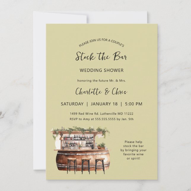 Stock the bar couples wedding shower invitation (Front)