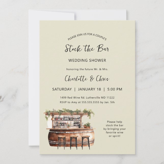 Stock the bar couples wedding shower invitation (Front)