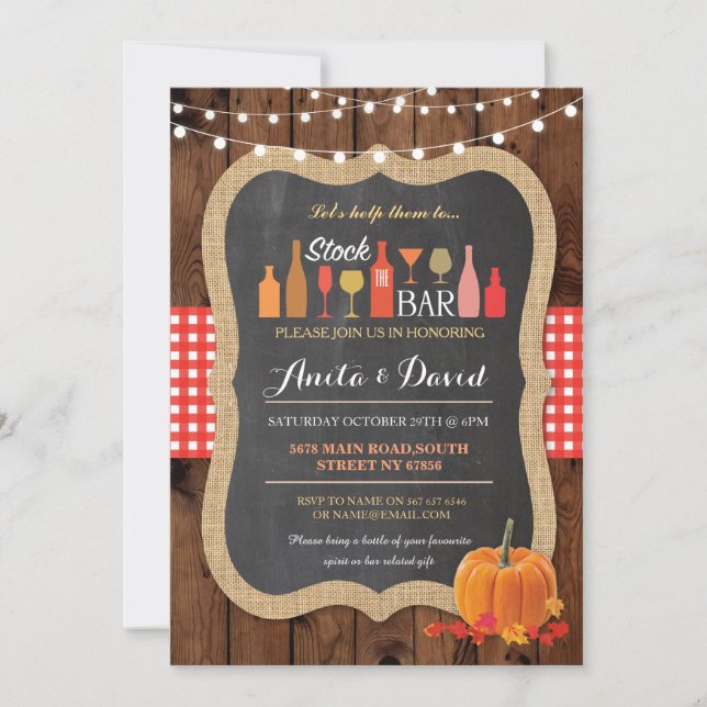 Stock The Bar Fall Pumpkin Engagement Invitation (Front)