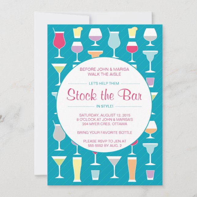 Stock the Bar Invitation in Blue (Front)