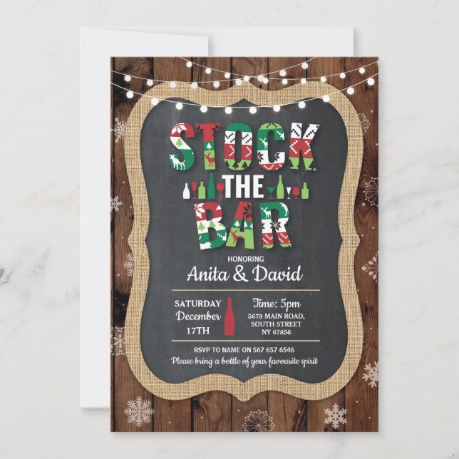 Stock The Bar Party Couple's Shower Christmas Xmas Invitation (Front)