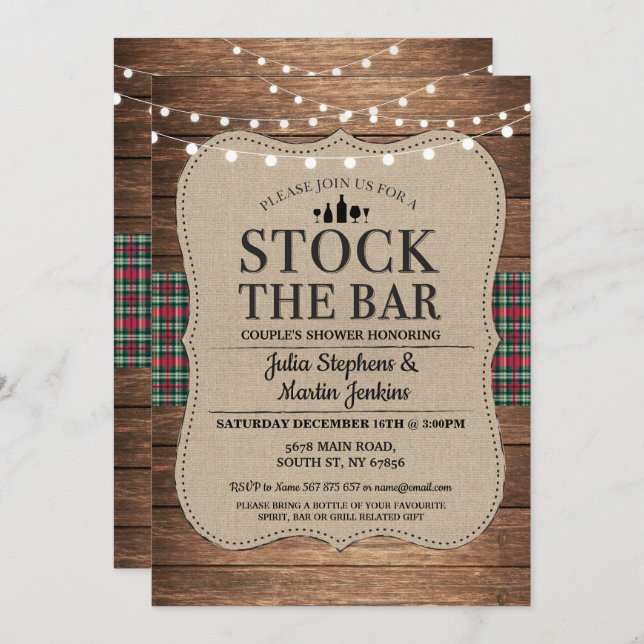 Stock The Bar Rustic Couple's Shower Christmas Invitation (Front/Back)