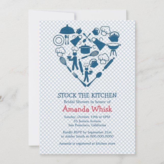 Stock The Kitchen | Blue Bridal Shower Invitation (Front)