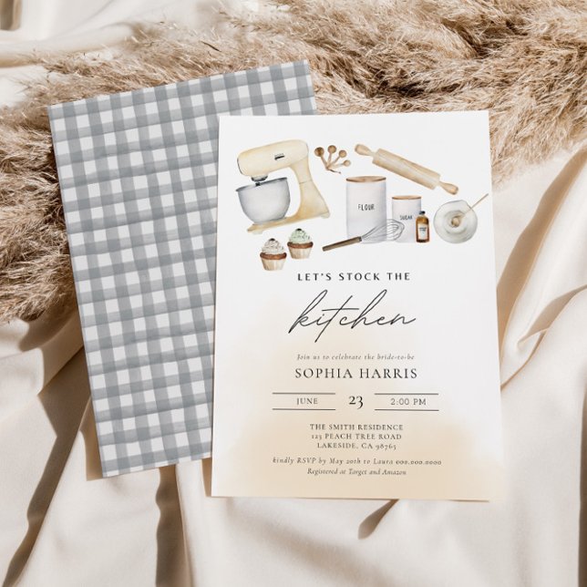 Stock The Kitchen Boho Watercolor Bridal Shower Invitation (Creator Uploaded)