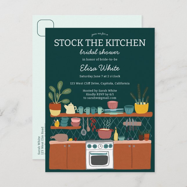 STOCK THE KITCHEN Bridal Shower Cute CUSTOM Invitation Postcard (Front/Back)