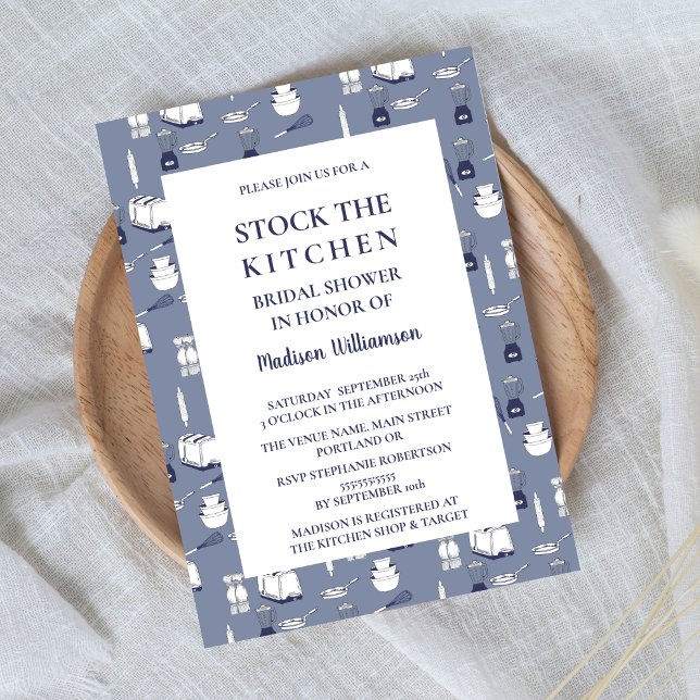 Stock the Kitchen  Modern Blue Bridal Shower Invitation (Creator Uploaded)