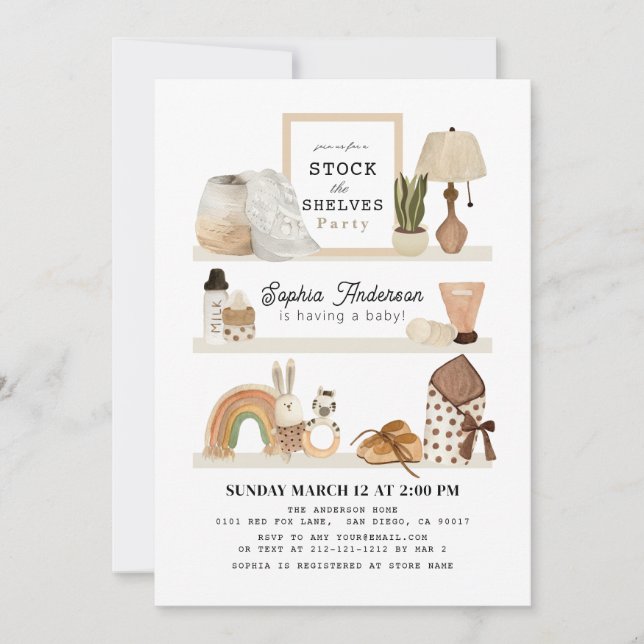 Stock the Shelves Nursery Boho Baby Shower Invitation (Front)