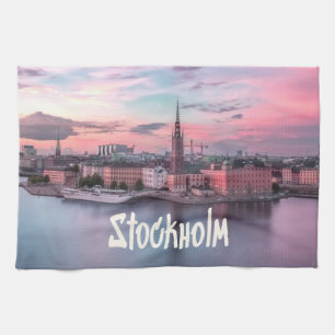 Stockholm Capital of Sweden Night Skyline Tea Towel