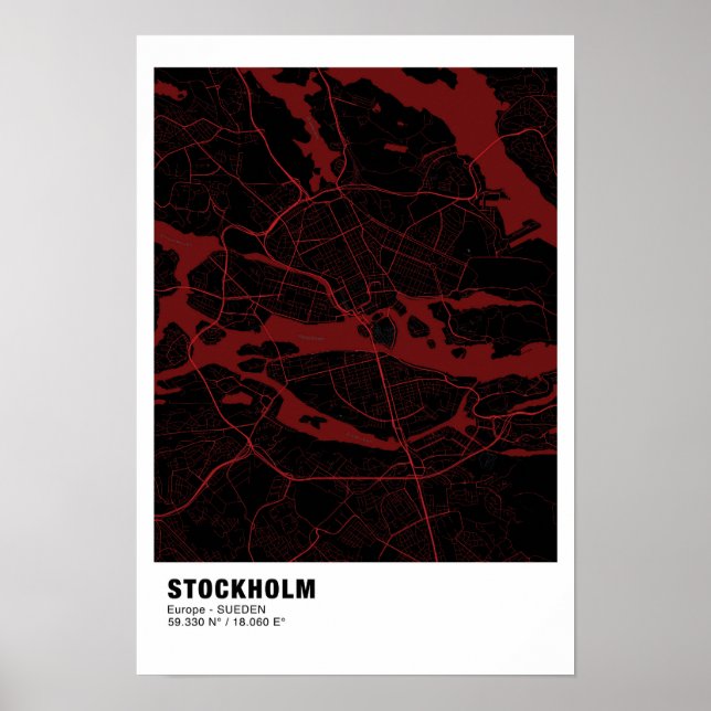 Stockholm Map Poster - Sweden Red Poster  (Front)