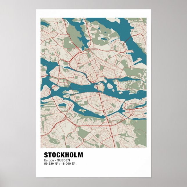 Stockholm Map Poster - Sweden Vintage Map (Front)