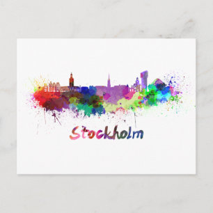 Stockholm skyline in watercolor postcard