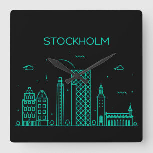 Stockholm skyline square wall clock