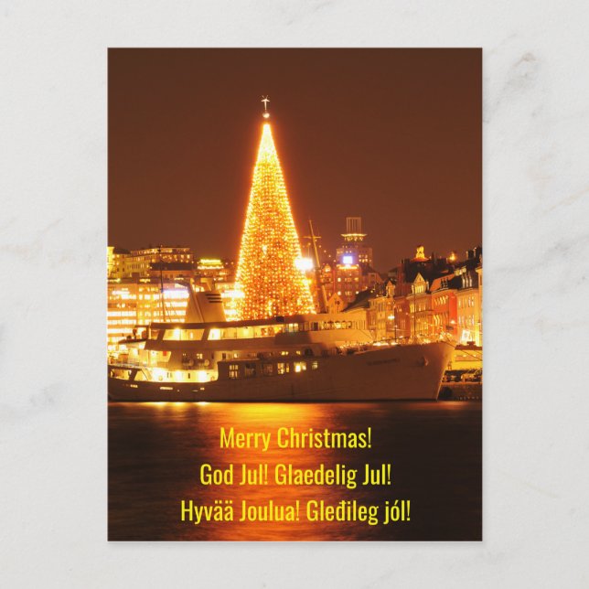 Stockholm, Sweden at Christmas at night Holiday Postcard (Front)