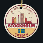 Stockholm Sweden City Skyline Emblem Ceramic Tree Decoration<br><div class="desc">Stockholm minimalist,  colourful art design featuring monuments and landmarks of the city in Sweden.</div>