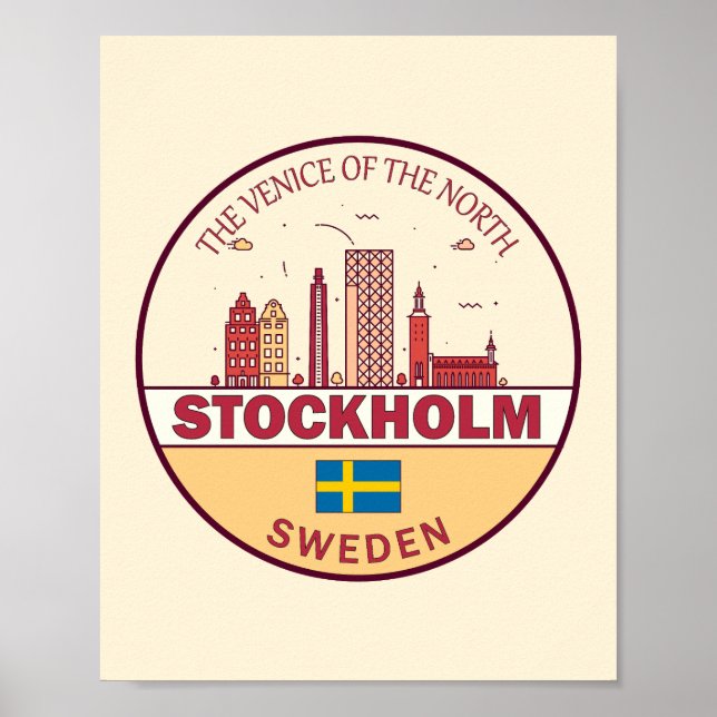 Stockholm Sweden City Skyline Emblem Poster (Front)