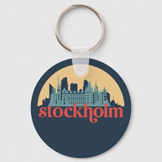 Stockholm Sweden City Skyline Retro Cityscape Art Key Ring (Front)