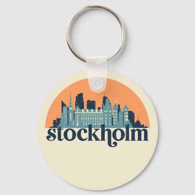Stockholm Sweden City Skyline Retro Cityscape Art Key Ring (Front)