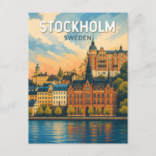 Stockholm Sweden Illustration Travel Art Vintage Postcard