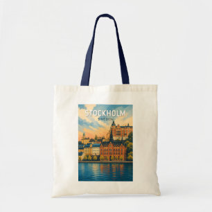 Stockholm Sweden Illustration Travel Art Vintage Tote Bag