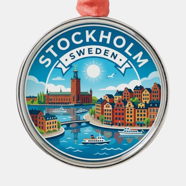 Stockholm Sweden Metal Tree Decoration (Front)