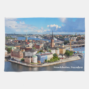 Stockholm, Sweden Old Historical City Buildings Tea Towel