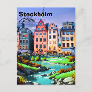 Stockholm Sweden Postcard Art, Stockholm Postcard,