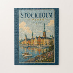 Stockholm Sweden Skyline Illustration Travel Art Jigsaw Puzzle