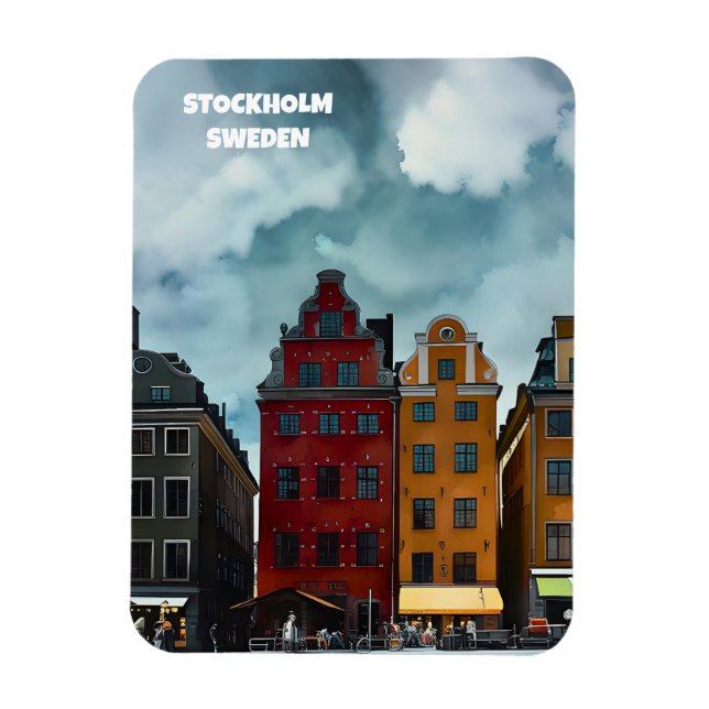 Stockholm Sweden travel art vintage magnet (Vertical)