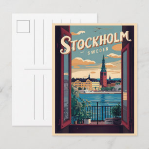 stockholm sweden travel vintage balcony view gifts postcard