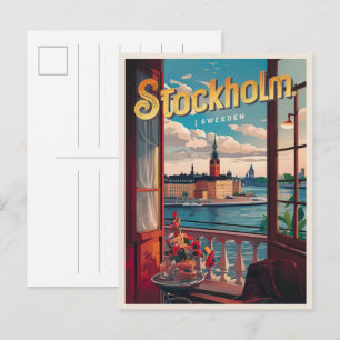 stockholm sweden travel vintage balcony view gifts postcard
