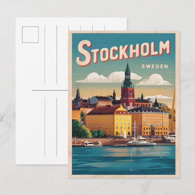 stockholm sweden travel vintage waterfront gifts postcard (Front/Back)