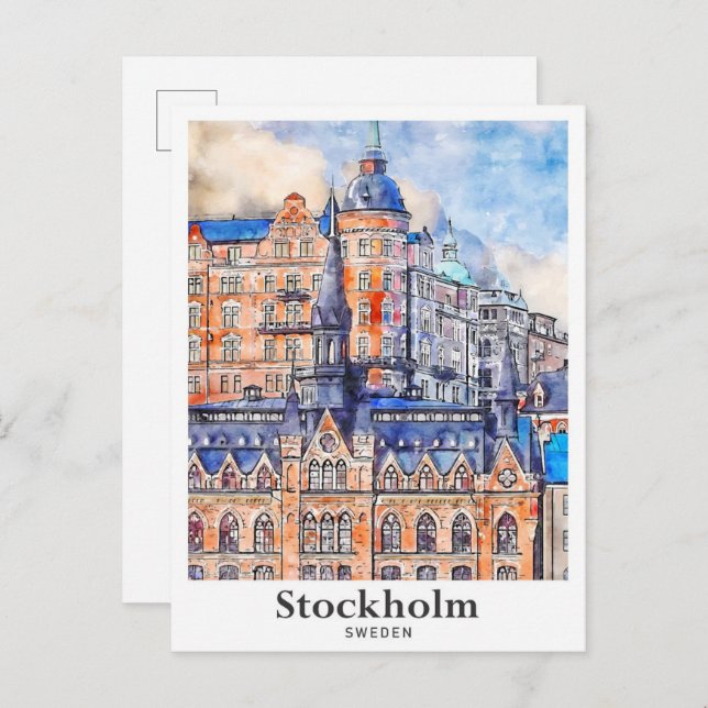 Stockholm Sweden Travel Watercolor Sketch  Postcard (Front/Back)
