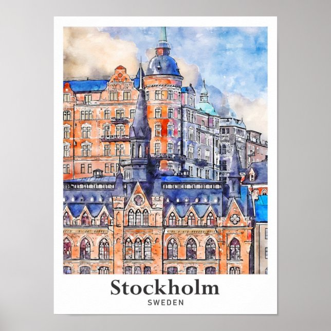 Stockholm Sweden Travel Watercolor Sketch  Poster (Front)