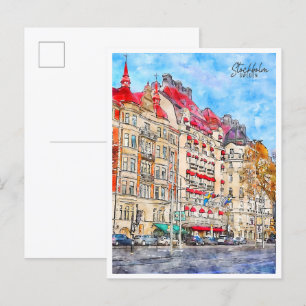 Stockholm Sweden vintage travel watercolor Postcard