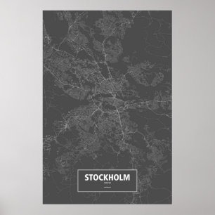 Stockholm, Sweden (white on black) Poster