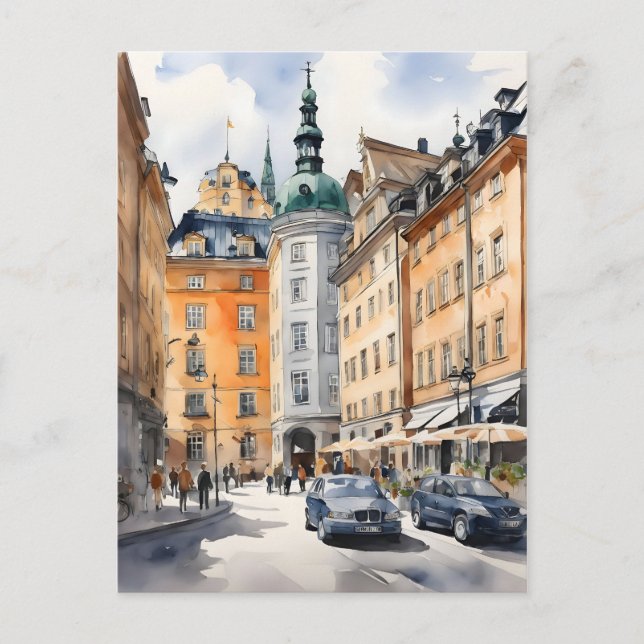 Stockholm watercolor art postcard (Front)