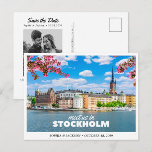 Stockholm Wedding Save the Date Travel Retro Postcard