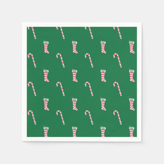 Stocking & Candy Cane Pattern Napkins (Front)