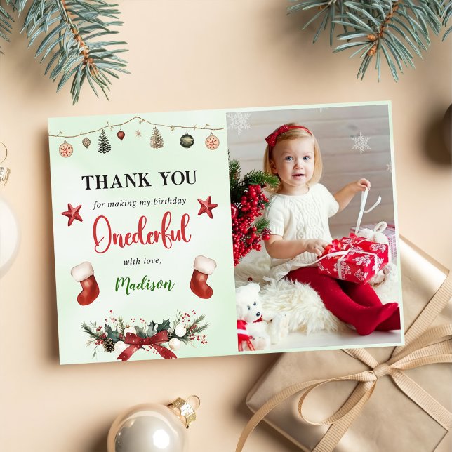 Stocking Christmas Winter Birthday Party Photo Thank You Card (Creator Uploaded)