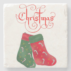 Stocking Marble Stone Coaster Christmas