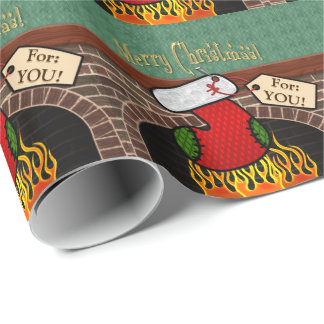 Stocking Over Fireplace Wrapping Paper