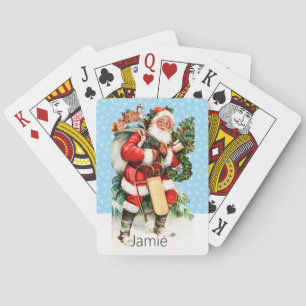Stocking Stuffer Add Name Santa Claus in Snow Play Playing Cards