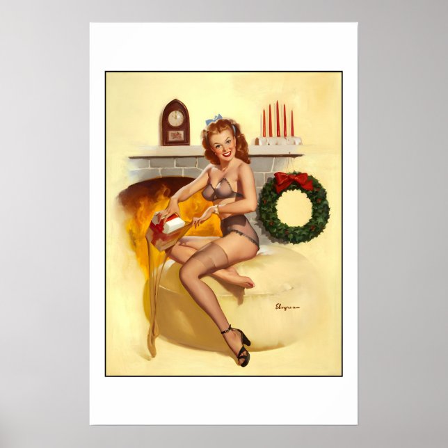 Stocking Stuffer Vintage Style Elvgren Christmas Poster (Front)